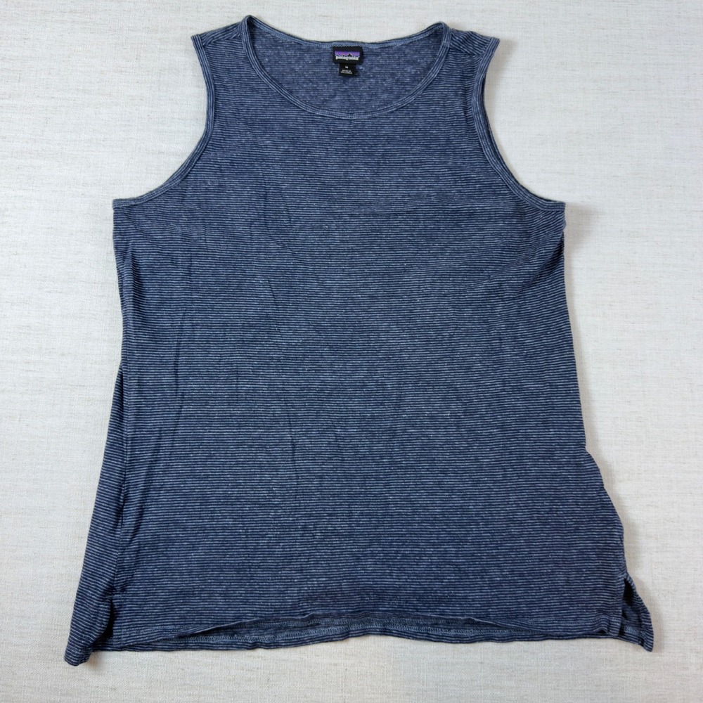 Patagonia Womens Navy Blue White Striped Tank Top Sleeveless Hiking Travel